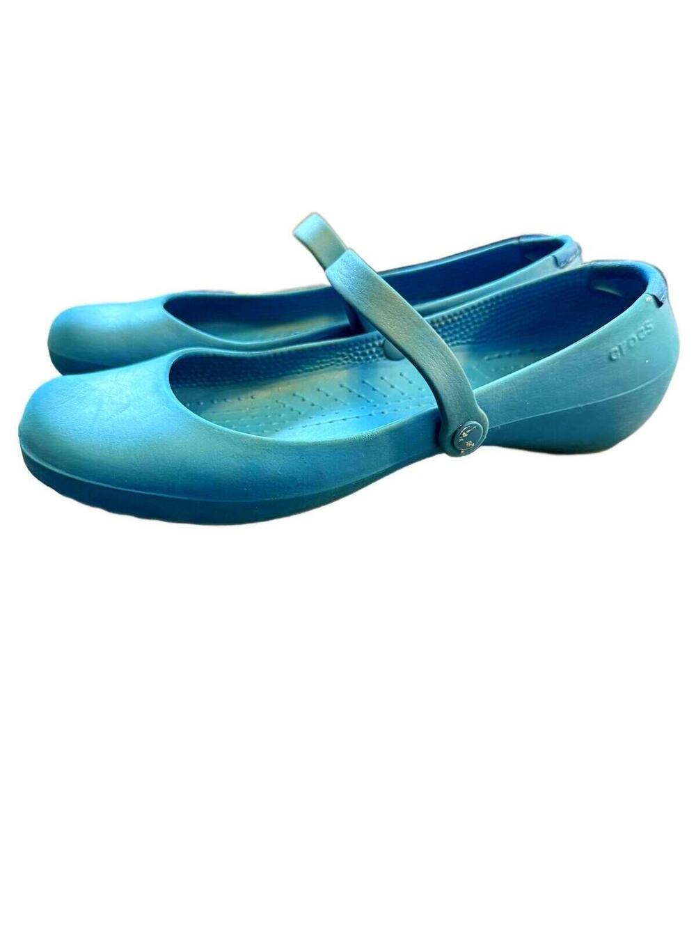 Crocs Mary Jane Flats – Women's Blue/Terquiose Slip-On Comfort Shoes Size 8